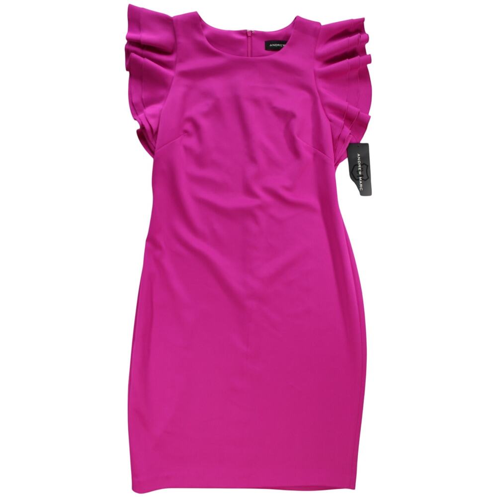 Andrew Marc Women's Pink Ruffle Sleeve Knee Length Dress Size 8 NWT Kohl’s $79